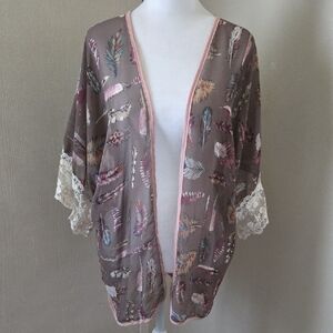 Women's Feather Print Kimono Cardigan